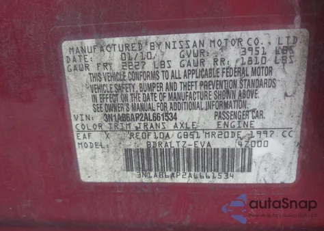 2010 Nissan Sentra 2.0Sr from USA, damaged, VIN 3N1AB6AP2AL661534